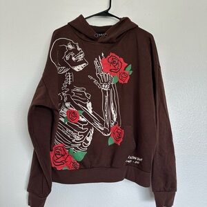 Reason Brown Hoodie with Skeleton and Roses